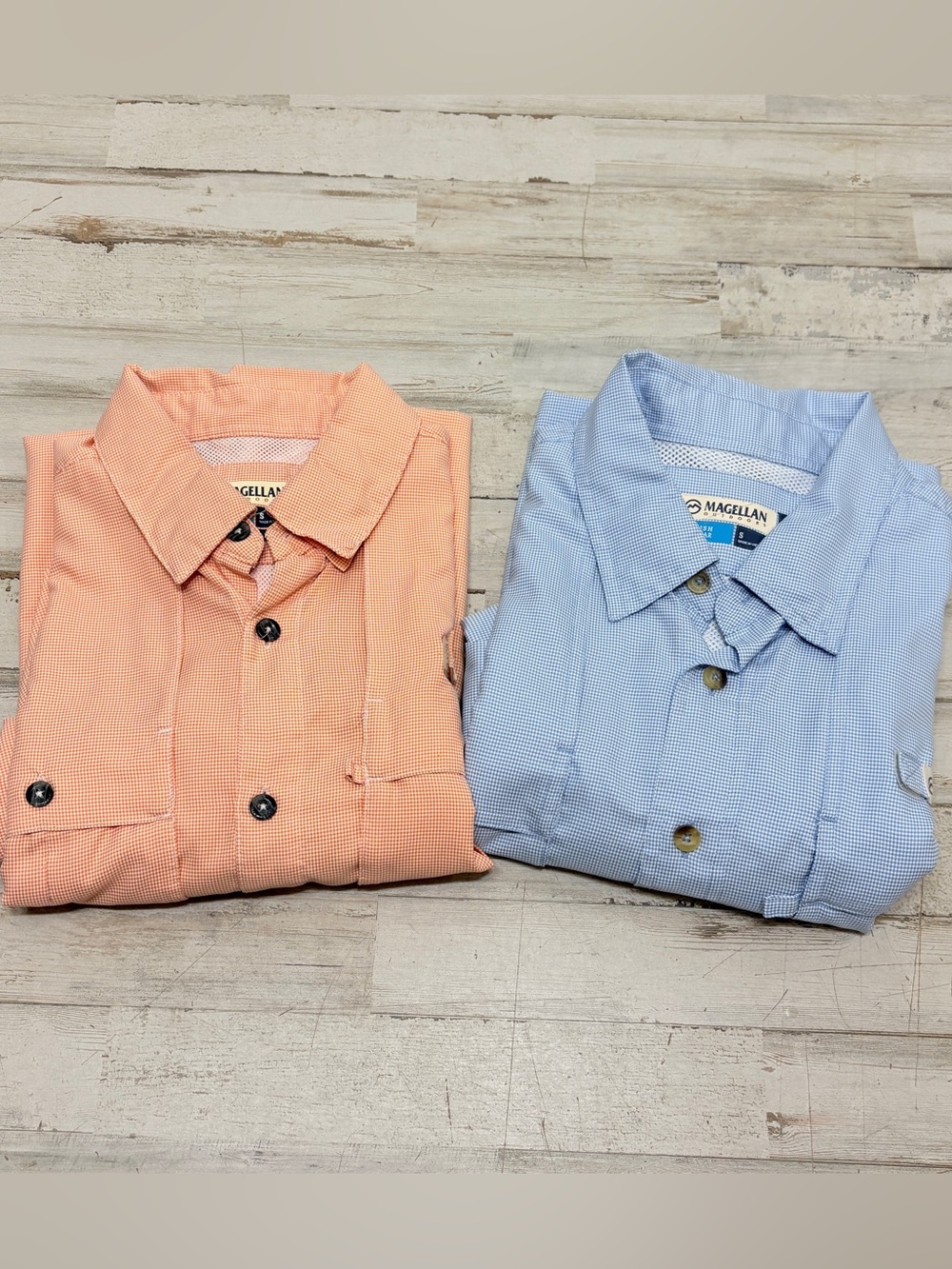 Lot Of 2 Magellan Fishing Shirt Men’s Small Orange Blue Fish Gear Wicking Vented
